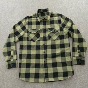 Independent Trading Shirt Mens Black Gray Button Up Flannel Plaid Long Sleeve